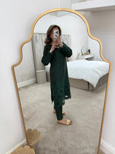 Load image into Gallery viewer, Dhanak Coord set with cutwork and embroidery and matching trouser. Green.