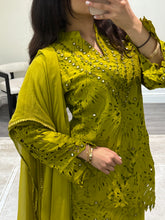 Load image into Gallery viewer, Croatia suit with embellishments and trouser. Chiffon duppata. South Asian party wear suits