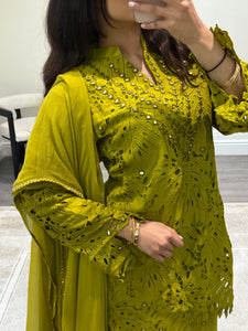 Croatia suit with embellishments and trouser. Chiffon duppata. South Asian party wear suits