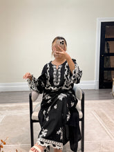 Load image into Gallery viewer, Cotton silk kaftan style 2 piece with embellishments and cotton silk trouser. Eid collection. Party wear.
