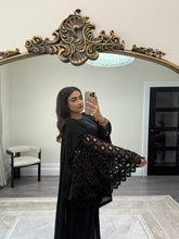 Load image into Gallery viewer, Crochet sleeve shirt with farshi shalwar and silk duppata with pearl finishing throughout