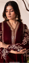 Load image into Gallery viewer, Design 3 Velvet Embroidered coord with plazzo trouser