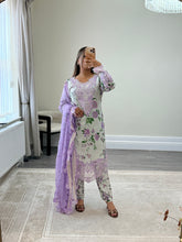 Load image into Gallery viewer, Maria B inspired embroidered lawn suit 2 colours black and lilac