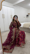 Load image into Gallery viewer, Pink Organza embellished 3 piece suit with wide leg silk trouser Eid collection party wear