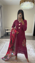 Load image into Gallery viewer, Maria B Inspired  embroidered chikankari lawn suit with silk duppata