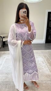 Chikankari 3 piece suit with crinkle duppata
