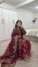 Load image into Gallery viewer, Pink Organza embellished 3 piece suit with wide leg silk trouser Eid collection party wear