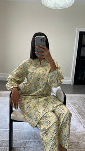 Poly cotton printed 2 piece coord with shirt and trouser.