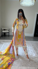 Load image into Gallery viewer, Maria B inspired embroidered lawn suit colourful print with chiffon duppata