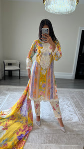 Maria B inspired embroidered lawn suit colourful print with chiffon duppata