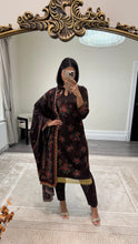 Load image into Gallery viewer, Winter printed dhanak suits with lace details and cheddar duppata. Shirt with trouser and duppata winter prints Asian casual suit (immediate dispatch)