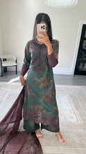 Load image into Gallery viewer, Maria B inspired embroidered lawn suit green and plum