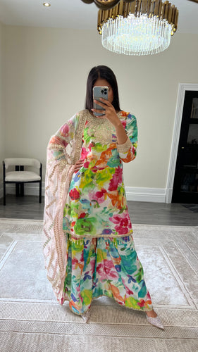 Jazmin inspired embroidered lawn suit  print with cotton net duppata