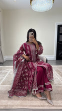 Load image into Gallery viewer, Sameera - Organza heavily embroidered suit with lace embroidery detailing and tassel finish fully embroidered duppata