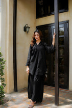 Load image into Gallery viewer, Black schiffli suit with chikankari embroidery and duppata.