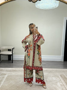 X-LARGE jacquard printed 2 piece suit set with shirt and trouser