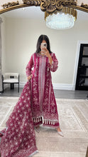 Load image into Gallery viewer, Sameera - Organza heavily embroidered suit with lace embroidery detailing and tassel finish fully embroidered duppata
