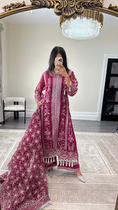 Sameera - Organza heavily embroidered suit with lace embroidery detailing and tassel finish fully embroidered duppata