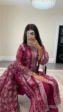 Load image into Gallery viewer, Sameera - Organza heavily embroidered suit with lace embroidery detailing and tassel finish fully embroidered duppata