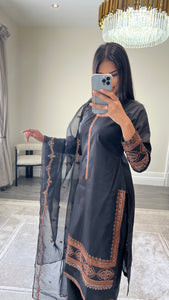 Black lawn embroidered lawn suit with cotton net duppata