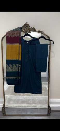 Dhanak 3 piece suit with shawl duppata Teal