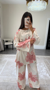 New floral coord set with side tie detailing and wide leg trouser
