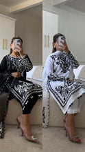 Load image into Gallery viewer, Maria B inspired embroidered lawn suit white on black with chiffon duppata