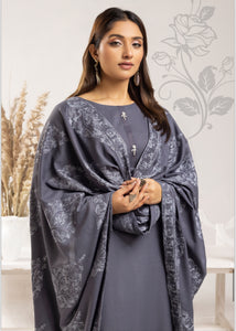 Dhanak embroidered shawl 3 piece suit Grey