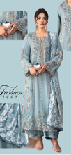 Load image into Gallery viewer, Maria B inspired collection. Chiffon shirt with embroidery and embellishments. Trouser and duppata.