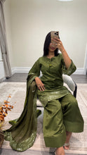 Load image into Gallery viewer, Vanya inspired silk embroidered suit with sequin embroidery and embellishments. Chiffon duppata. Eid and party wear.