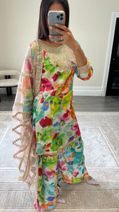 Jazmin inspired embroidered lawn suit  print with cotton net duppata