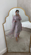 Load image into Gallery viewer, Defective Lilac / silver cotton net embroidered suit with cotton net duppata and crepe trouser (Copy)