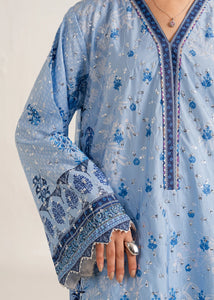 Blue Printed Embroidered Shirt (2-4 weeks delivery)