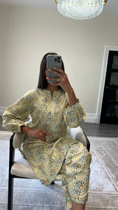 Poly cotton printed 2 piece coord with shirt and trouser.