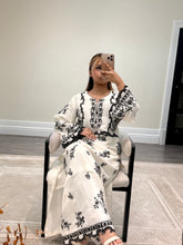Load image into Gallery viewer, Cotton silk kaftan style 2 piece with embellishments and cotton silk trouser. Eid collection. Party wear.