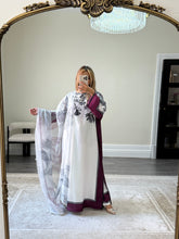 Load image into Gallery viewer, Varzah kaftan style long shirt with khadi net duppata and wide leg trouser
