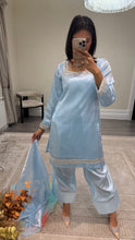 Load image into Gallery viewer, silk diamonte 3 piece suit with organza duppata