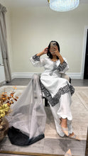 Load image into Gallery viewer, Raw silk black and white hand embroidered 3 piece suit with organza duppata