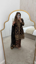Load image into Gallery viewer, Black Organza embellished 3 piece suit with wide leg silk trouser Eid collection party wear