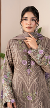 Load image into Gallery viewer, Maria B inspired collection. Chiffon shirt with embroidery and embellishments. Trouser and duppata.