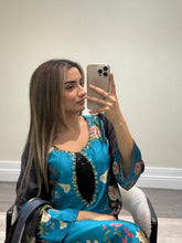 Load image into Gallery viewer, Silk 3 piece suit lulusar inspired with handwork on neckline. Kameez suit.