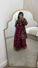 Load image into Gallery viewer, Pink Organza embellished 3 piece suit with wide leg silk trouser Eid collection party wear