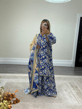 Load image into Gallery viewer, Volume 2 Winter printed lilen suits with lace details and cheddar duppata. Shirt with trouser and duppata winter prints Asian casual suit (immediate dispatch)