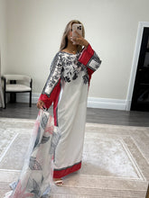 Load image into Gallery viewer, Varzah kaftan style long shirt with khadi net duppata and wide leg trouser