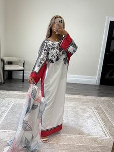 Varzah kaftan style long shirt with khadi net duppata and wide leg trouser