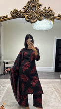 Load image into Gallery viewer, Winter printed dhanak suits with lace details and cheddar duppata. Shirt with trouser and duppata winter prints Asian casual suit (immediate dispatch)
