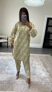 Poly cotton printed 2 piece coord with shirt and trouser.