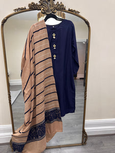 Dhanak 3 piece suit with pashmina shawl duppata Navy