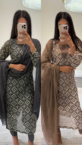 Diamond Chikankari 3 piece suit with crinkle duppata