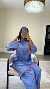 Poly cotton printed 2 piece coord with shirt and trouser.